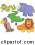Big Cat Vector Clipart of a Snake, Alligator, Rhino, Vulture and Lion by Visekart