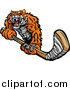 Big Cat Vector Clipart of a Tough Tiger Holding a Hockey Stick by Chromaco