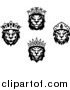Big Cat Vector Clipart of Black and White Heraldic Lions Wearing Crowns by Vector Tradition SM