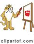 Vector Clipart of a Cartoon Bobcat Character Painting a Paw Print by Mascot Junction