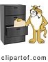 Vector Clipart of a Cartoon Bobcat School Mascot Filing Folders, Symbolizing Organization by Mascot Junction