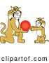 Vector Clipart of a Cartoon Bobcat School Mascot Giving a Ball to a Cub, Symbolizing Compassion by Mascot Junction