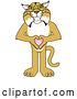 Vector Clipart of a Cartoon Bobcat School Mascot Holding a Heart, Symbolizing Compassion by Toons4Biz
