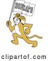 Vector Clipart of a Cartoon Bobcat School Mascot Running with a Team Flag, Symbolizing Pride by Mascot Junction