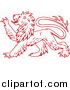 Vector Clipart of a Heraldic Lion Clawing Outwards with Paw - Red Outlined Version by Vector Tradition SM