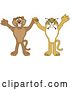 Vector Clipart of Cartoon Bobcat and Cougar School Mascots Holding Hands and Cheering, Symbolizing Teamwork and Sportsmanship by Toons4Biz
