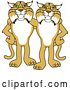 Vector Clipart of Cartoon Bobcat School Mascots Standing with the Arms over Each Other's Shoulders, Symbolizing Loyalty by Mascot Junction
